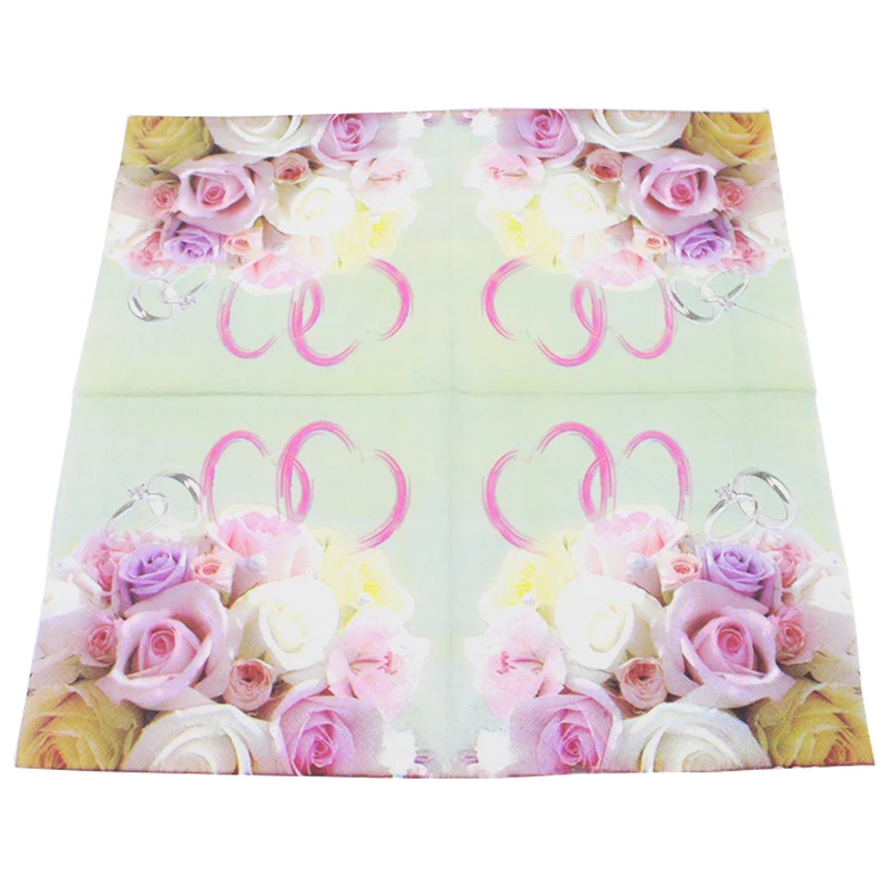 20 шт./лот креативные бумажные салфетки с розами и кольцами для Дня Святого