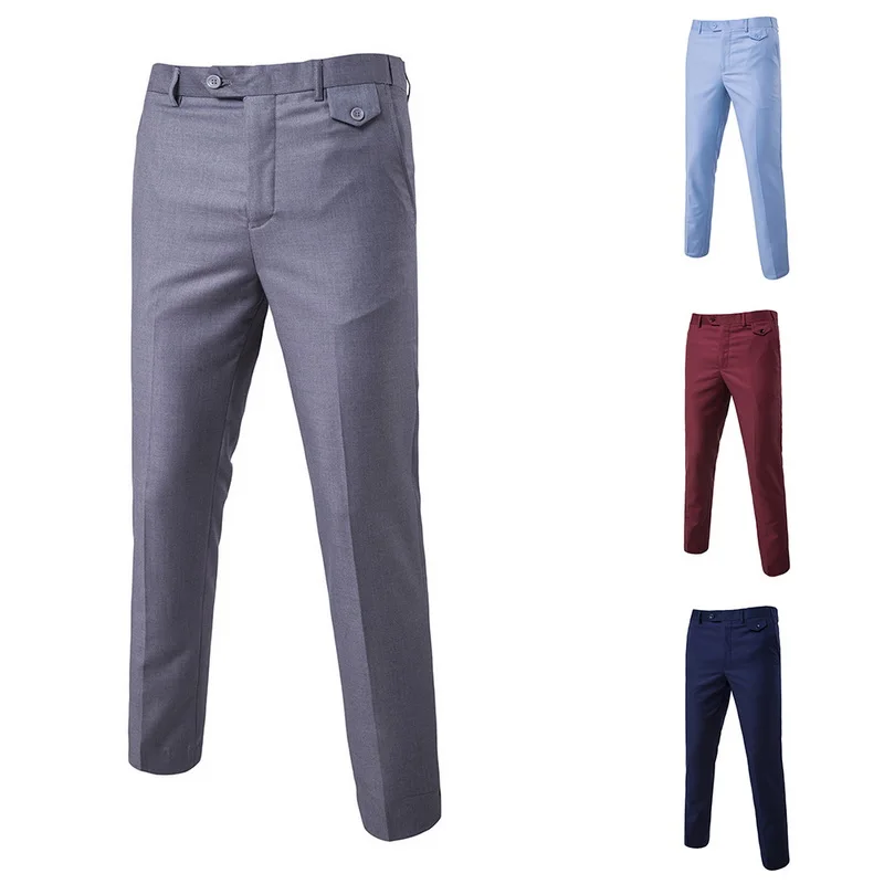 SHUJIN New Men Fashion Cotton Solid Color Business Suit Pants / Men Groom Wedding Dress Suit Pants Mens Trousers