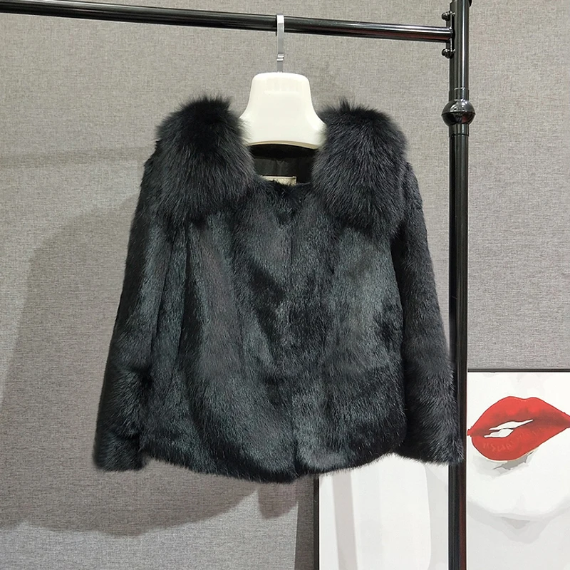 Genuine Fur Coat Real Rabbit Jacket With Natural Fox Women New Winter Warm Outwear tsr633 | Женская одежда