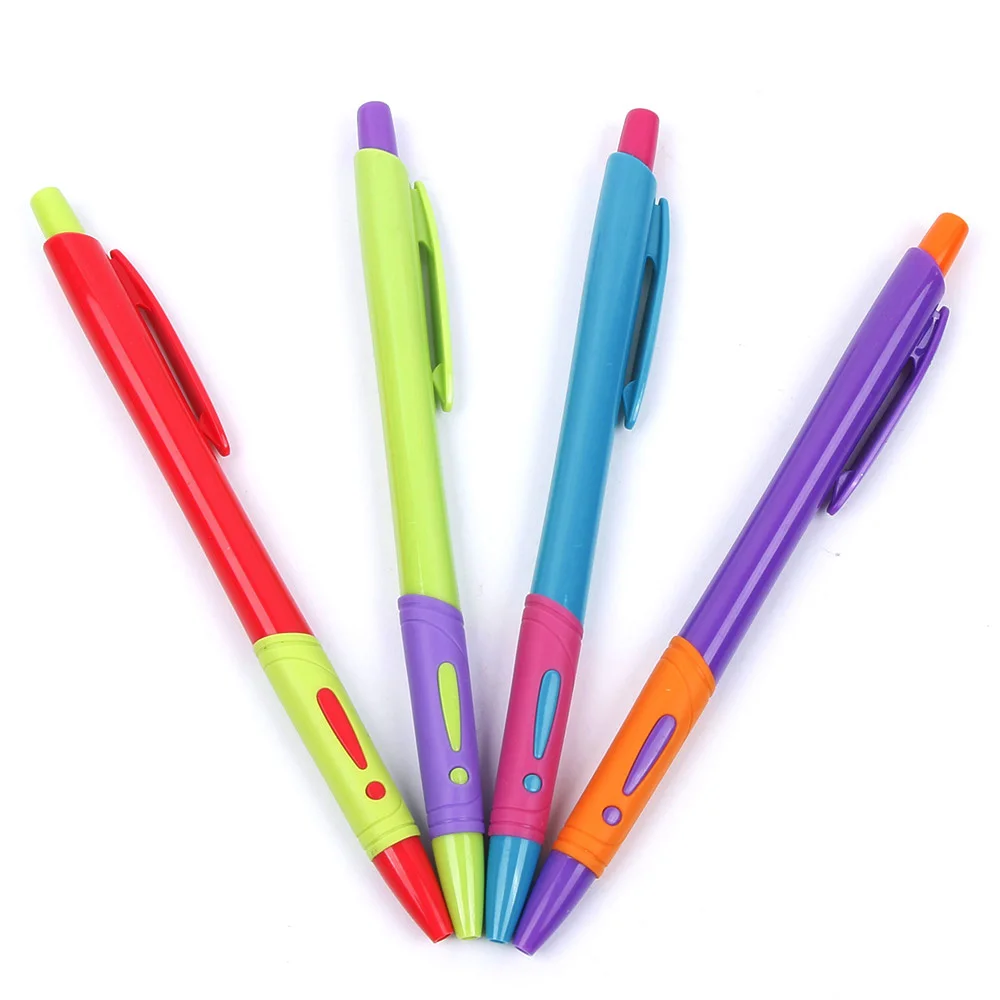 

4 Pcs/Set Plastic Ballpoint Pen Red Black Blue Transparent Ballpoint Pen - 0.7mm