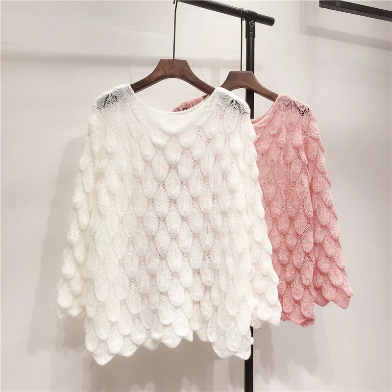 Женский трикотажный свитер Shellsuning объемный пуловер с круглым вырезом Розовый