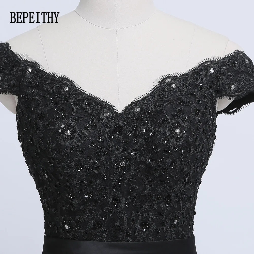 BEPEITHY Vestido Longo Новое поступление Черное длинное платье для выпускного вечера с аппликацией из бисера Русалка с открытыми плечами створки вечерние платья