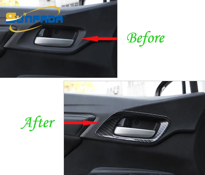 Sunfada 4 шт./компл. углерода Волокно/хром внутренняя дверные ручки Рамки отделкой