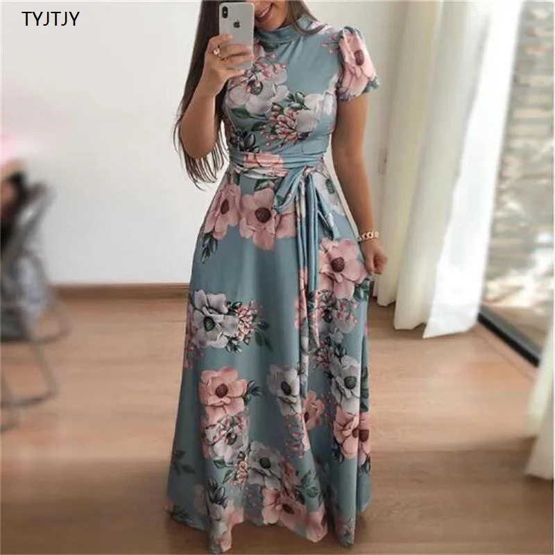 Платье женское с короткими рукавами и стоячим воротником | Женская одежда