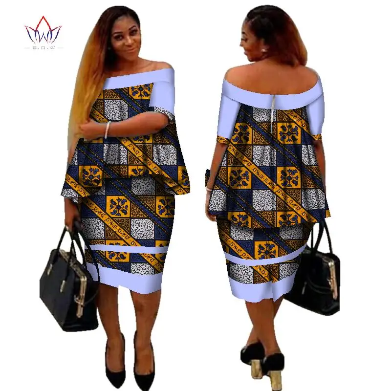 Африканский dashiki печати Женская одежда Двойка Топы корректирующие и Для тела кукурузы юбка Дизайн Мода г. плюс Размеры bintarealwax WY2890