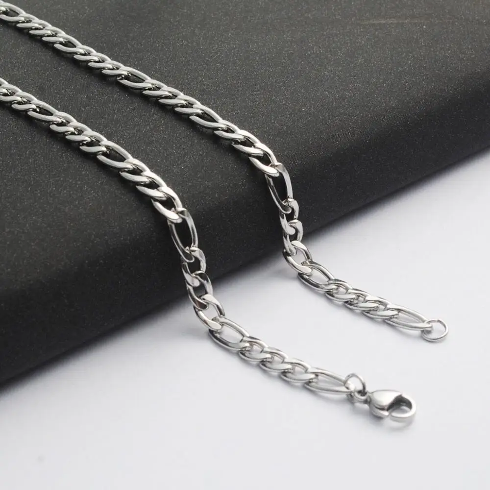 

Wholesale Jewelry-- 50/60/70cm Titanium steel White Long 5mm Figaro 3:1 Necklaces for Men Fashion Jewlery No Fade