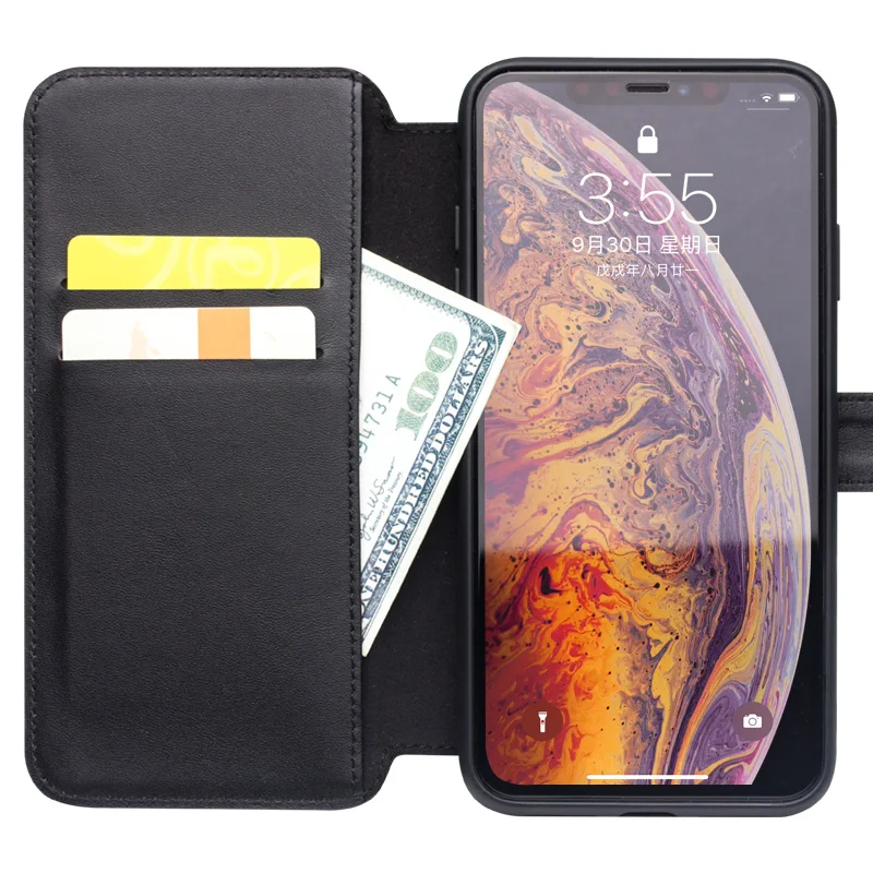 Genuine Leather Flip Case for Apple iPhone X XS XR Max Magnetic Buckle Handmade Wallet Cover with Card Slot For iphone | Мобильные