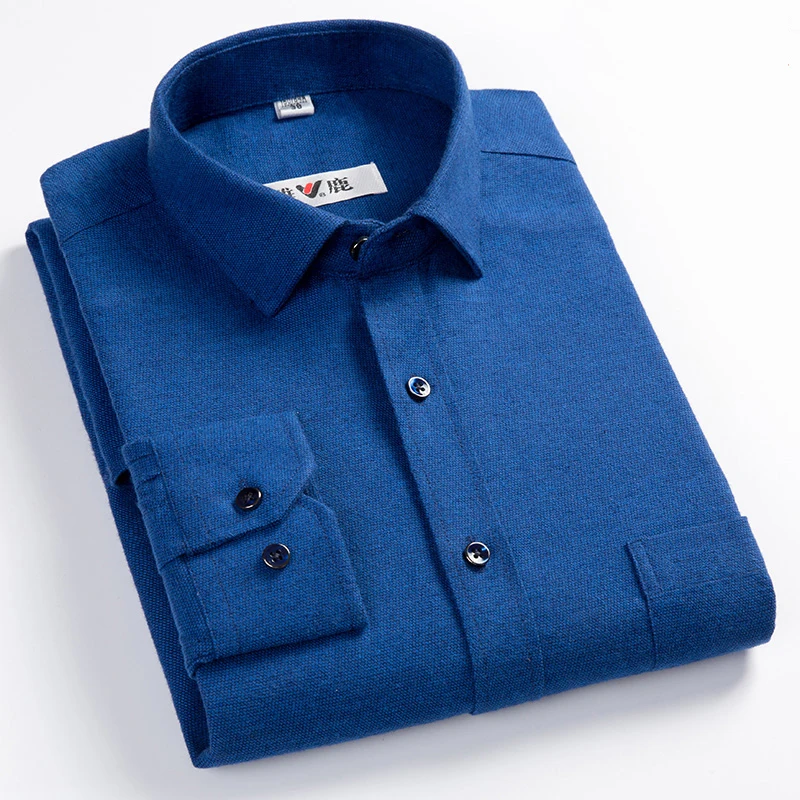 

GREVOL New Arrival Men's Long Sleeve Square Collar Cotton Shirt Solid Smart Casual Shirts Male Social Business Solid Shirt YL