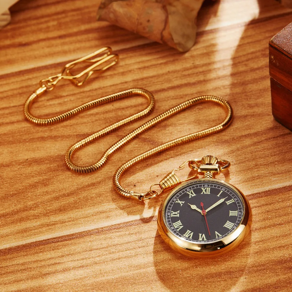 Luxury Unique Golden Luminous Mechanical Pocket Watch Men Women Fob Chain Exquisite Sculpture Copper Automatic Pocket Watch Gift