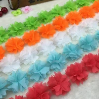 510pcs flowers30yards 3d 5 leaves chiffon cluster flowers lace dress decoration lace fabric applique trimming sewing supplies
