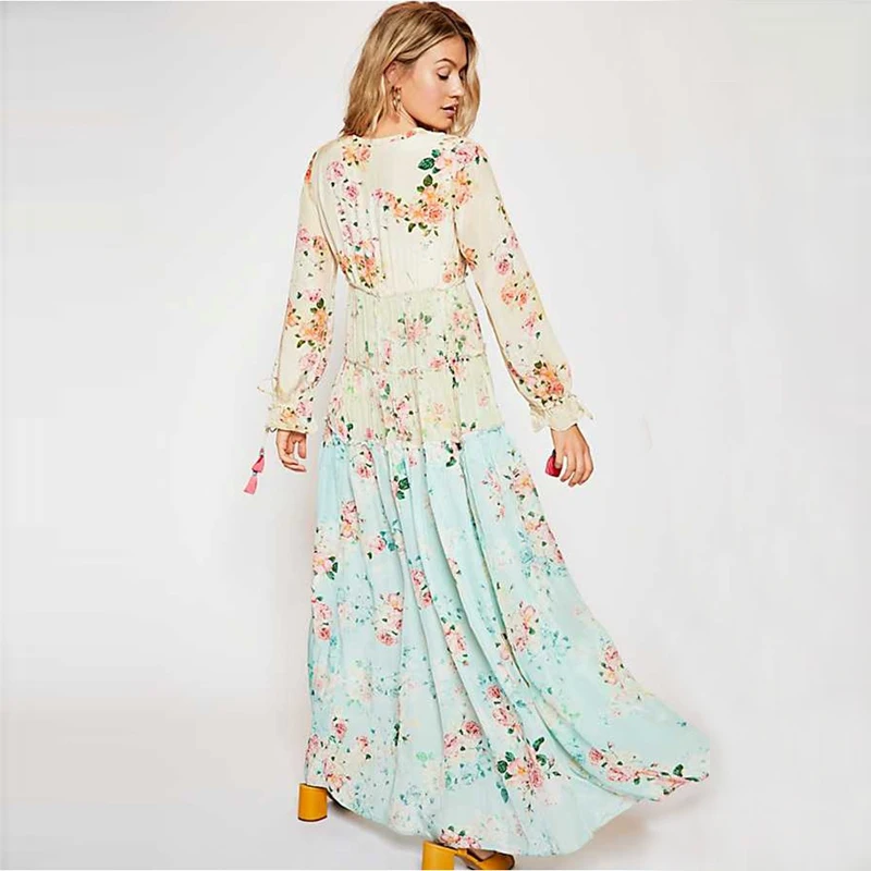 Женское шифоновое пляжное платье в стиле бохо с цветочным принтом длинное