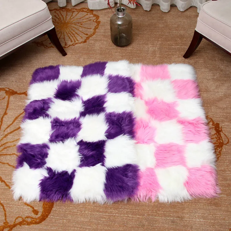 Home Soft Faux Sheepskin Fur Area Rugs Bedroom Shaggy Silky Plush Carpet White Faux Fur Rugs Artificial Wool Warm Hairy Carpets