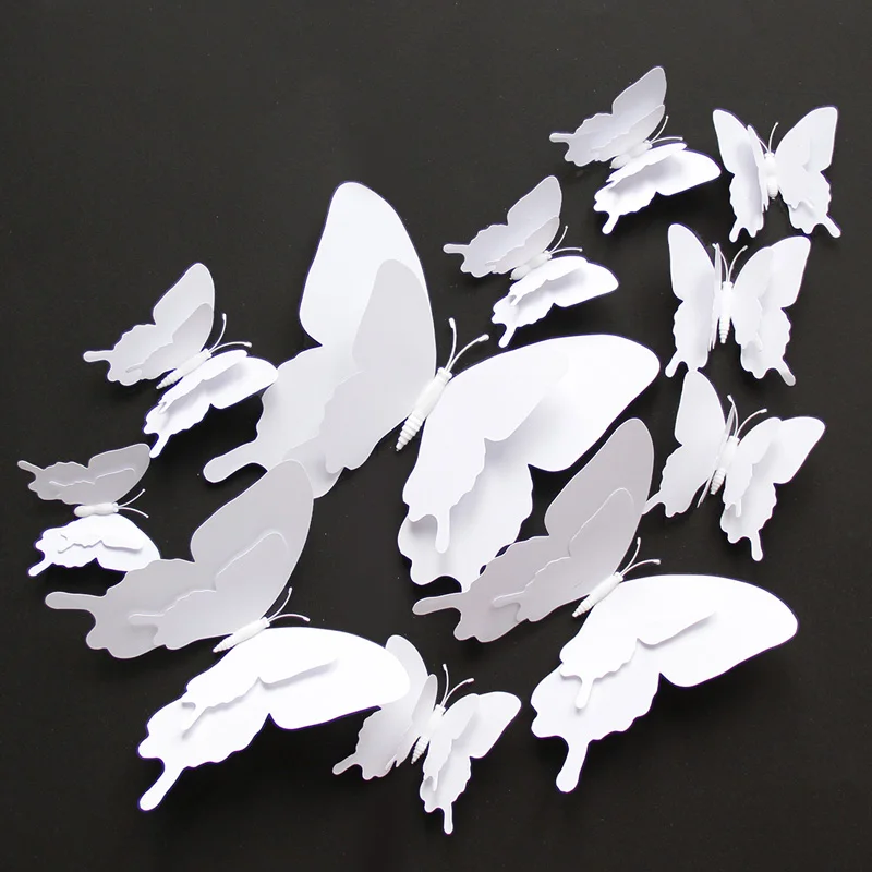 Large Size 12Pcs/Set 3D Double Layer White Butterfly Wall St