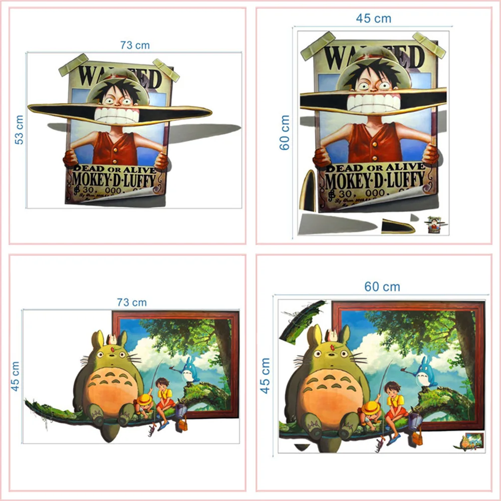 One piece Totoro Dragon Ball 3d наклейки на стену для детской комнаты украшение дома Diy мультфильм плакат с мультфильмами искусство Мальчики наклейки для девочек