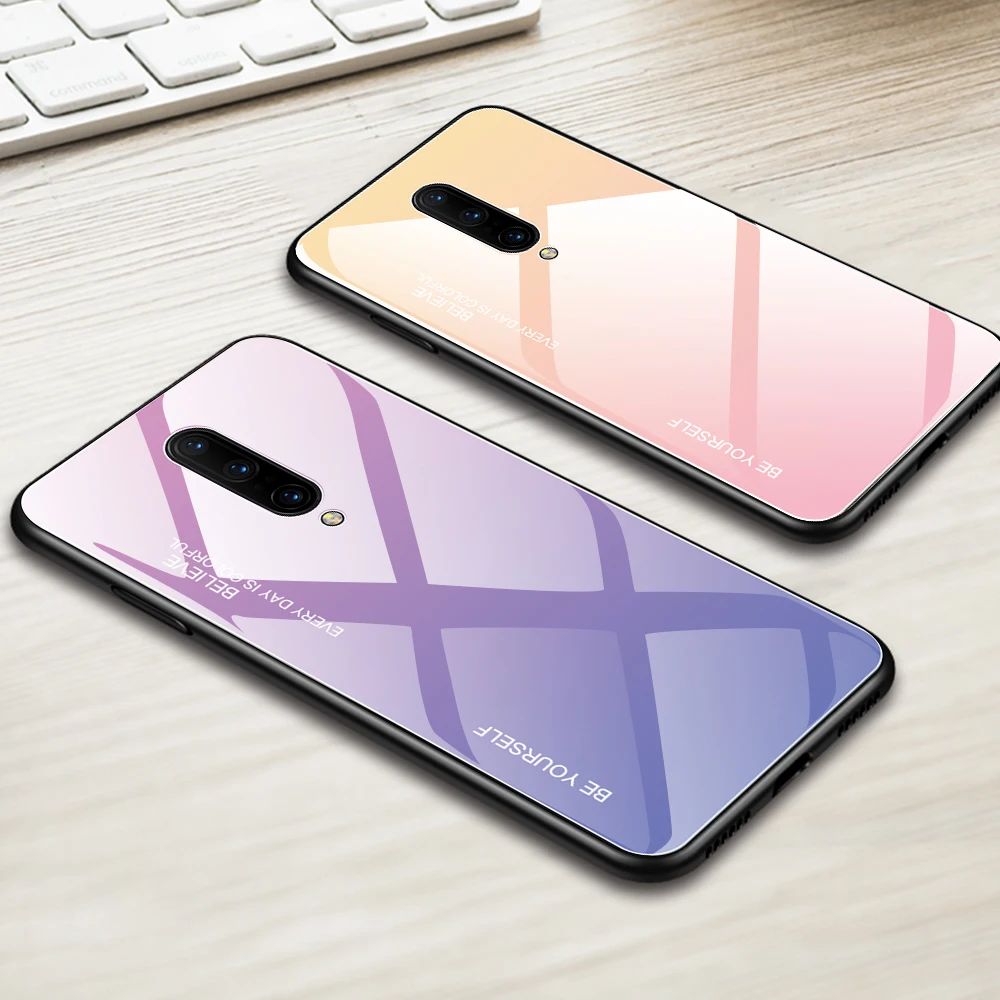 Чехол Haissky с градиентом из закаленного стекла для Oneplus 7 Pro защитный чехол задней