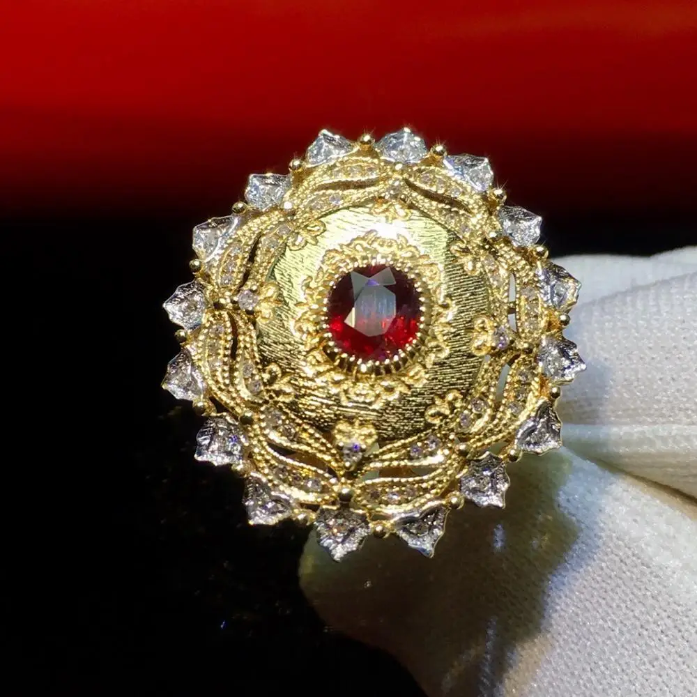 Рубиновое кольцо чистое золото 18 К Настоящее натуральное 0.65ct красный рубин
