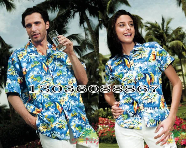 Рубашка гавайская с голубым жемчугом повседневная одежда Hainan island service 2XL 3XL|shirt