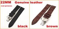 1pcs 22mm genuine leather watch band watch strap waterproof leather stainless steel buckle black brown color available