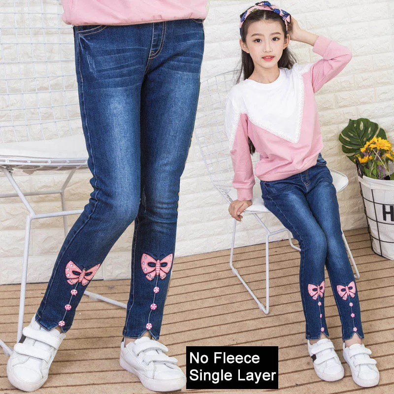 9015 no fleece Флисовые джинсы для девочек; зимняя детская одежда; г.; хлопковые плотные теплые ковбойские леггинсы для подростков; эластичные джинсовые штаны для девочек 12 лет - Цвет: 9015 no fleece