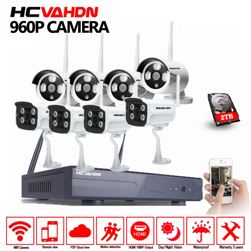 HCVAHDN 8CH CCTV система Беспроводной NVR комплект 8 шт 960P HD Открытый ИК ночного видения