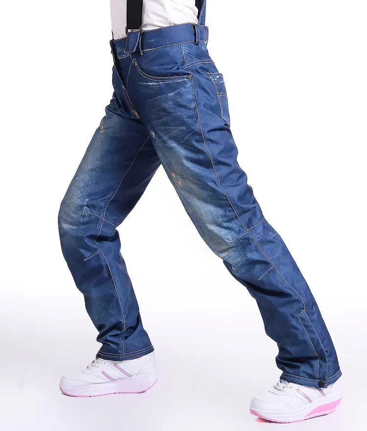 Новинка 2017 лыжные брюки для мужчин и женщин уникальные джинсовые подтяжки штаны
