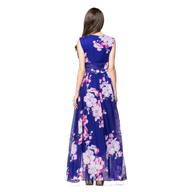 Женское шифоновое платье без рукавов с круглым вырезом и цветочным принтом