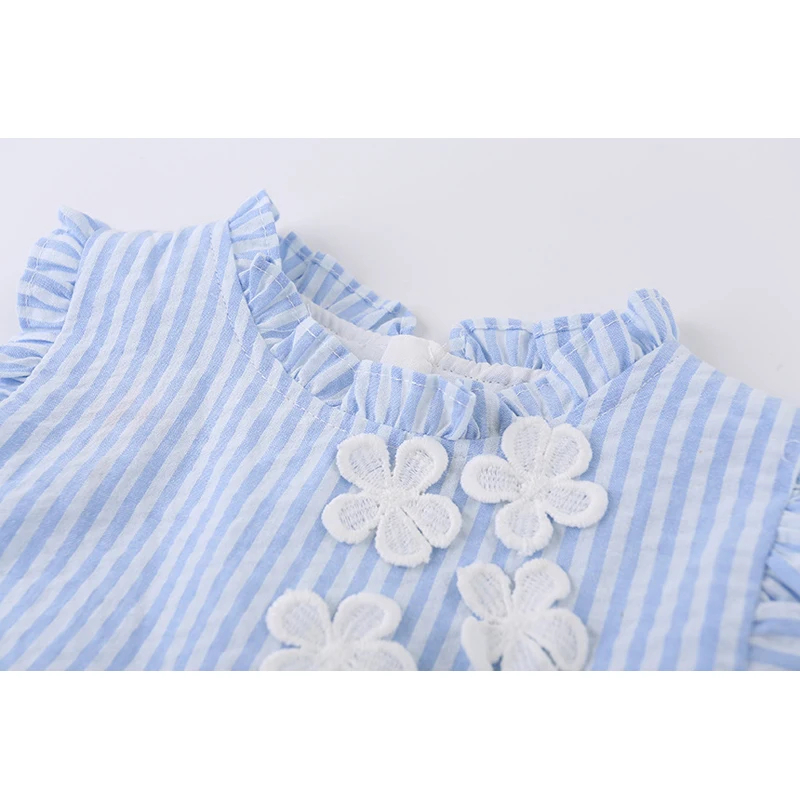 LOVE DD&ampMM Girls Dresses 2022 Spring New Children's Wear Sweet White Flower Lace Collar Striped Sleeveless Dress | Детская одежда