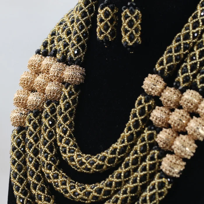 Новинка свадебные ювелирные изделия сказочный черный и золотой женский комплект