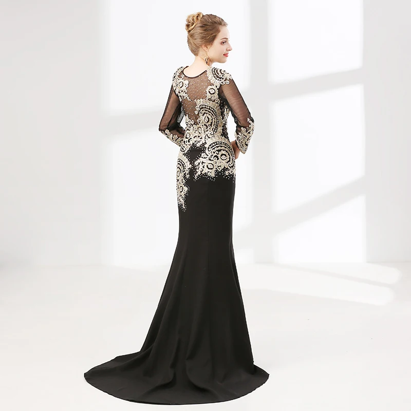 Женское вечернее платье с длинными рукавами Forevergracedress Черное Русалочки