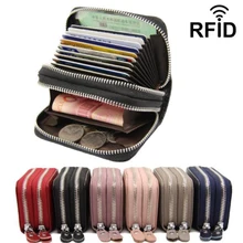 Genuine Leather Women Business Card Holder Wallet Double Zipper Bank Credit Card Case ID Holders RFID Wallet Coin Purse Red Pink Genuine Leather Women Business Card Holder Wallet Double Zipper Bank Credit Card Case ID Holders RFID Wallet Coin Purse Red Pink