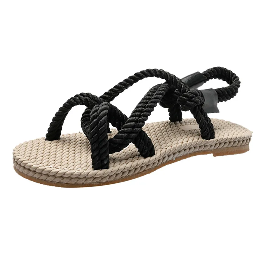 Sandalias mujer 2019 женские босоножки большого размера полые плоские низкие трава