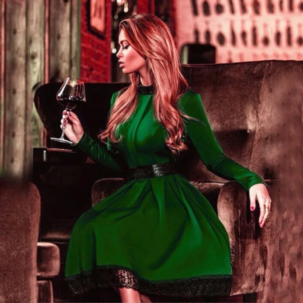 Женское платье с длинным рукавом VESTLINDA Осеннее облегающее кружевное А-силуэта