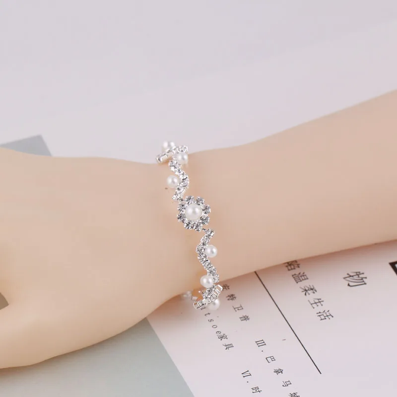 TREAZY 2017 браслет из искусственного жемчуга для женщин серебряный цвет кристалл