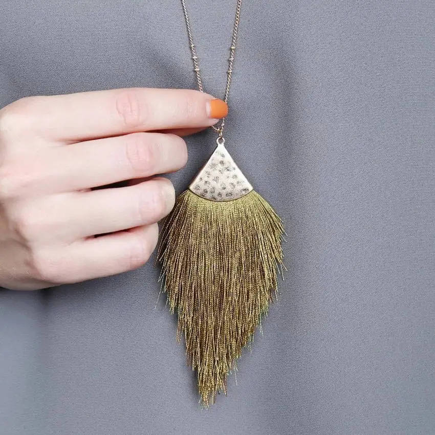 

ZWPON Fashion Sweater Chain BOHO Tassel Necklace Long Tassel Necklace for Women Fashion Triangle Pendant Necklace Wholesale