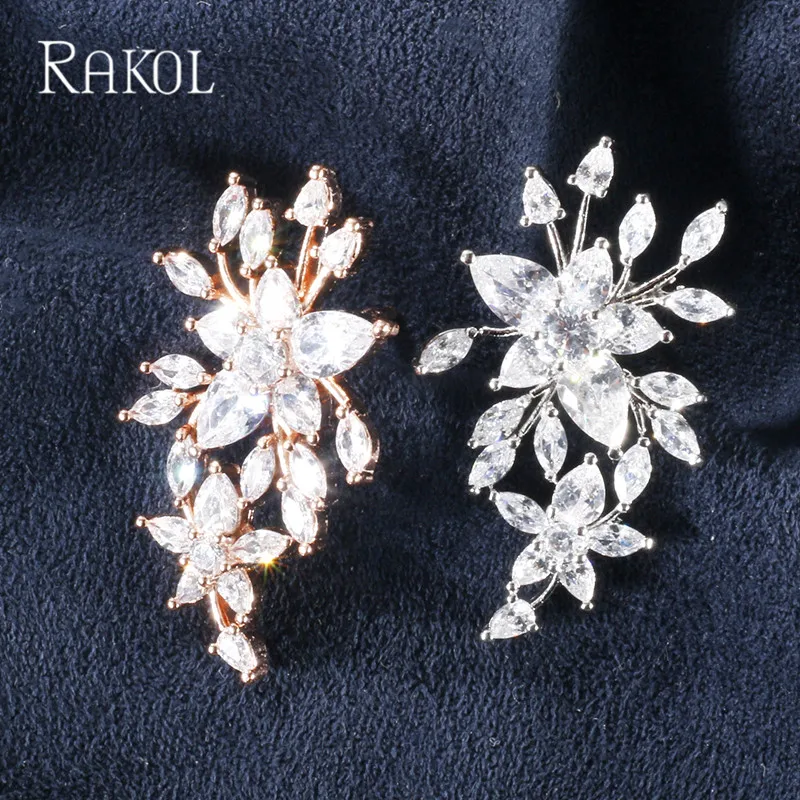 RAKOL модный белый золотой цвет кубического циркония цветок форма шпильки Комплект сережек для женщин модные свадебные украшения на свадьбу, годовщину
