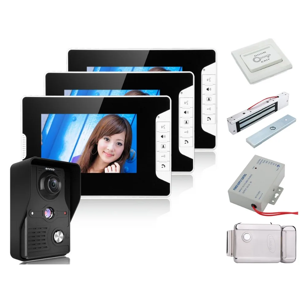 Домашняя безопасность 7 дюймовый видео дверной звонок Домофон комплект 1 камера 3