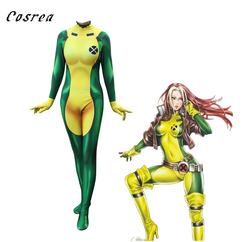 

Movie X-Men Rogue Cosplay Costumes Adult s Superhero Zentai Jumpsuits Spandex Halloween Costumes Party for Women Kids