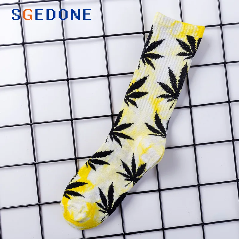 07 High-quality Tie-dyed Maple Leaf Socks Long Fashion Weed Socks Men Skateboard Hiphop Socks Meias Women Couple Cotton Socks 1Pair - Color: 07