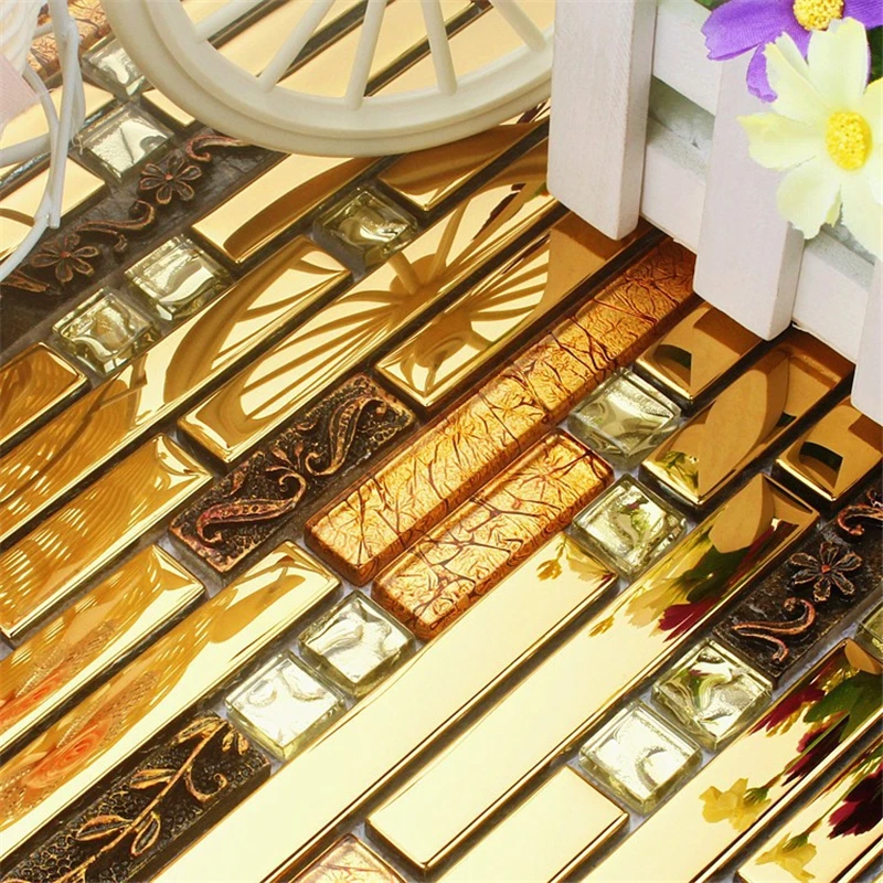 

Retro Luxury Metal Mosaic Strip glass mixed stainless steel mosaic tiles, wall tiles kitchen backsplash bathroom shower mosaic