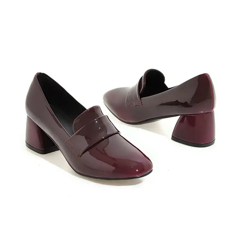 Asumer/женские туфли на высоком квадратном каблуке лодочки из лакированной кожи