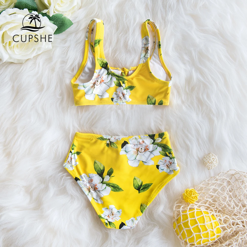 CUPSHE/2020 г. комплекты бикини для маленьких девочек с желтым цветочным принтом и