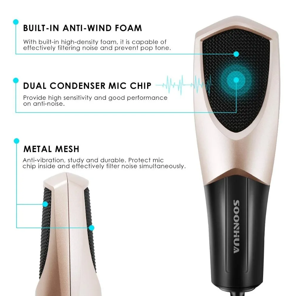 SOONHUA Q3 проводной USB микрофон Профессиональная студия Запись микрофон для ПК ноутбук пение караоке аудио микрофон с штатив Стенд