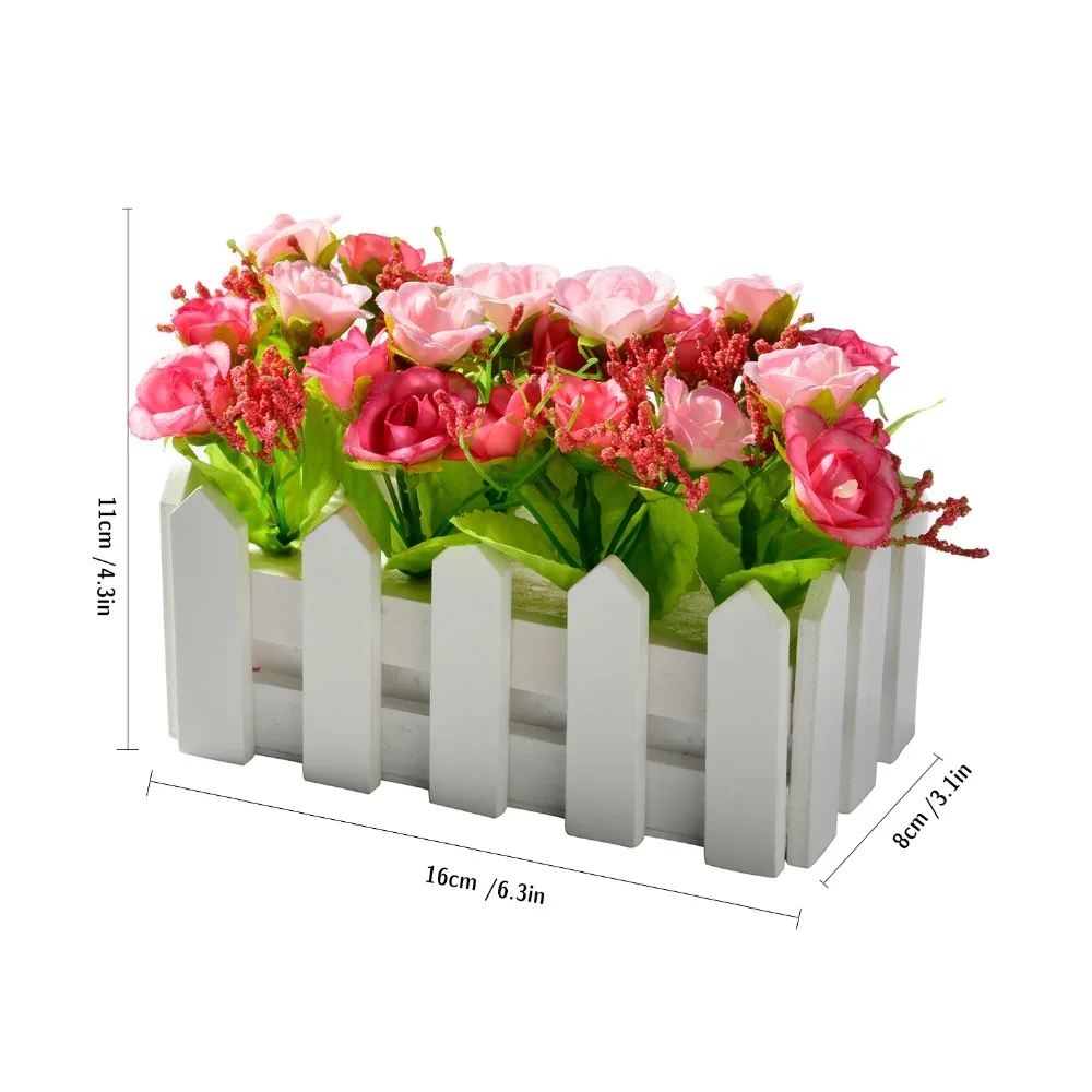 Деревянный забор бонсай искусственные бриллиантовые розы цветы с вазой набор в