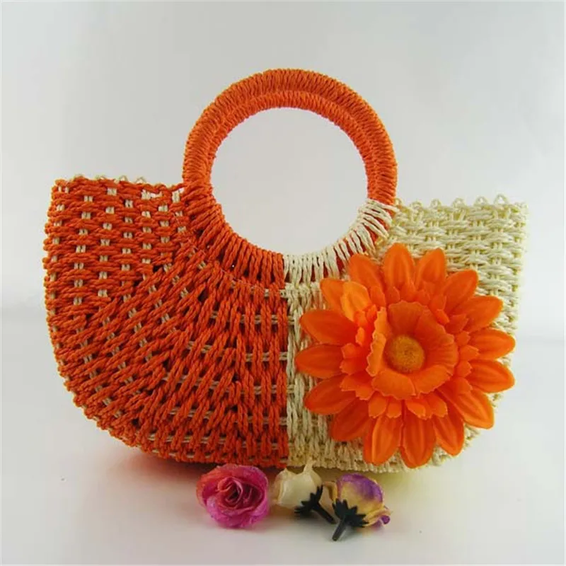 Bargin price womens summer countryside beach cute floral yellow red green pink orange zipper mini straw bag females handbags | Багаж и