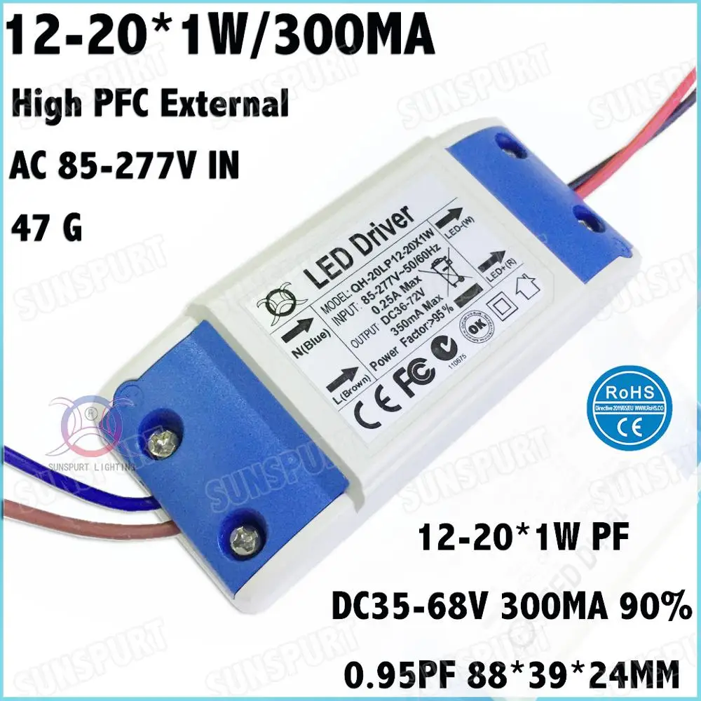 5 20 шт. внешний высокий PF&gt 0 9 Вт AC85 277V светодиодный драйвер 12 20Cx1W 300mA DC35 68V