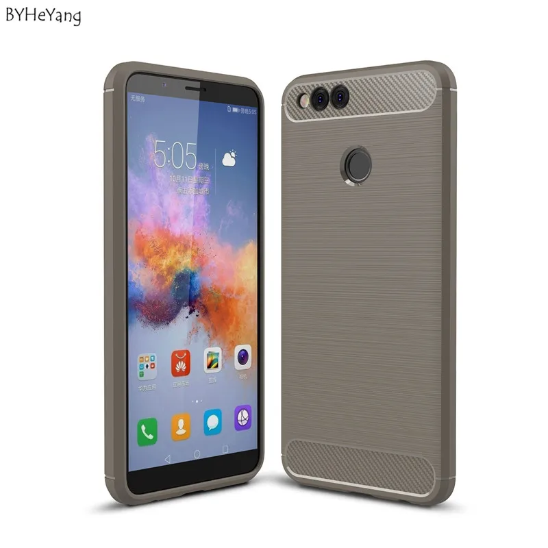 BYHeYang For Huawei Honor 7X Case Slim Hybrid Super Armor Carbon Fiber Texture Brushed TPU Silicone Cover Coque |