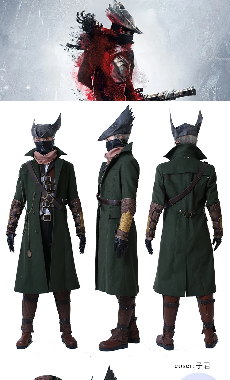 Аниме игра Bloodborne костюм охотника полный комплект униформы из искусственной кожи шерстяной Сделано высокое качество ткань Хэллоуин Косплей костюмы