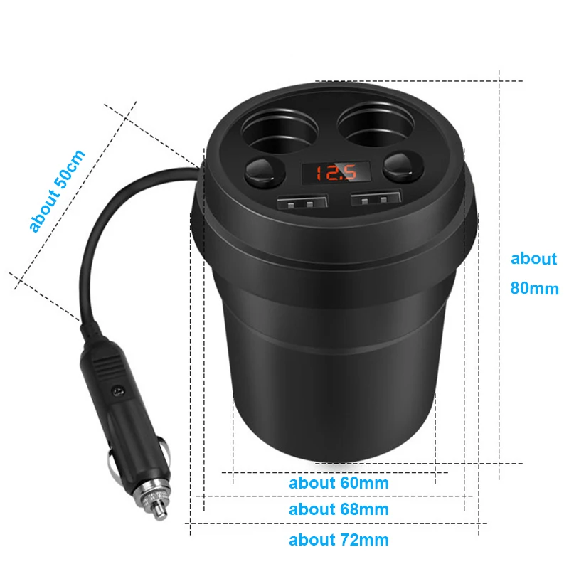 Cup Car Charger Multi-function Display Voltage 3.1A 2 USB charger DC12-24V Cigarette Lighter Splitter For GPS DVR Charge | Автомобили и