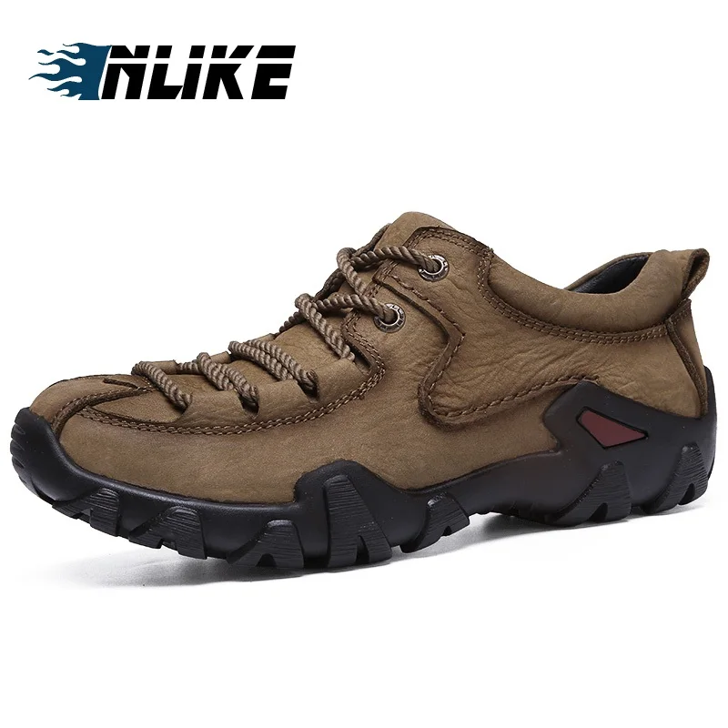 INLIKE Genuine Leather Outdoors Hiking Shoes Men Trekking Athletic Sport Sneakers