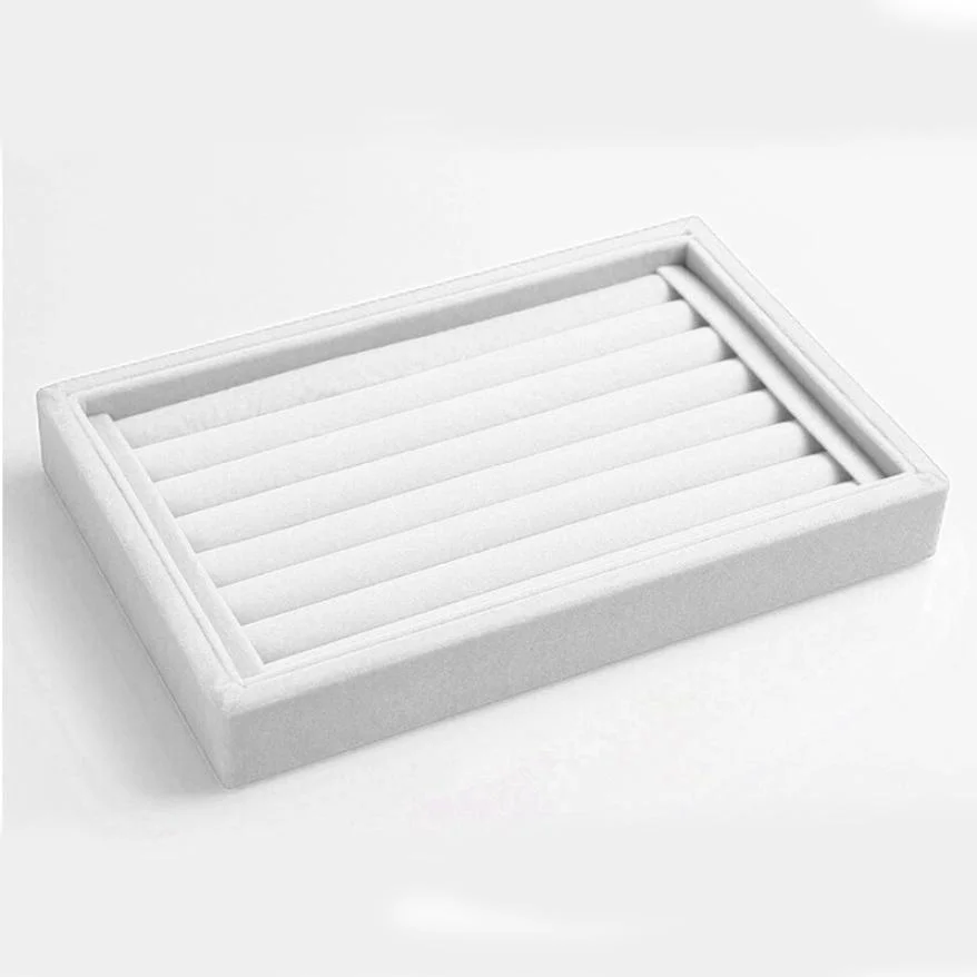 white 23x14.5x2.7cm Портативный бархат ювелирные изделия кольцо серьги Вставка Запонки Органайзер коробка деревянный плоский Штабелируемый Лоток Держатель Витрина для хранения - Цвет: white 23x14.5x2.7cm